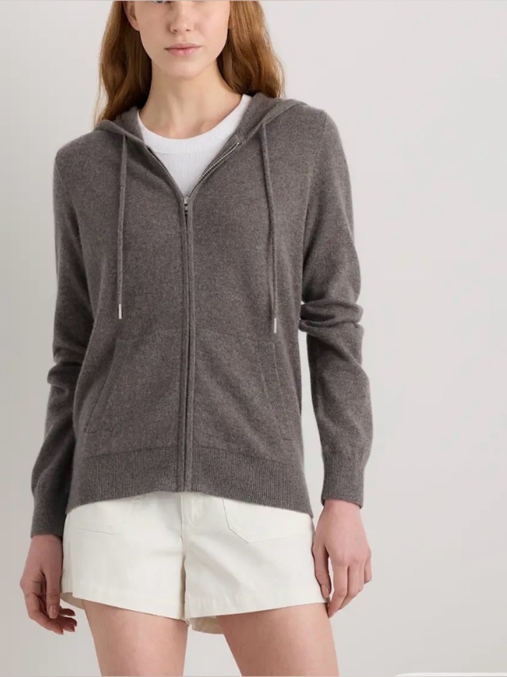 Quince Cozy Zip-Up Hooded Cashmere Sweater - Taupe